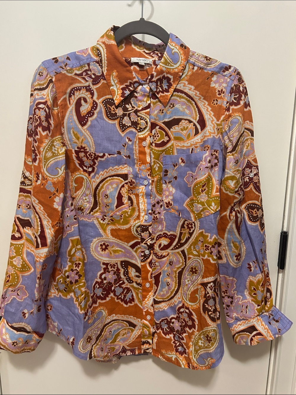 Tyler BOE 100% Linen Paisley Button-Front Shirt - Multicolor